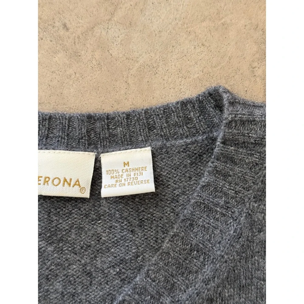 Merona Mens 100% Cashmere V-Neck Sweater Charcoal Grey Size Medium Soft Knit